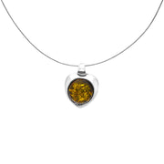 Sterling Silver Green Amber Heart Necklace D, P263