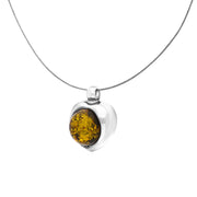 Sterling Silver Green Amber Heart Necklace D