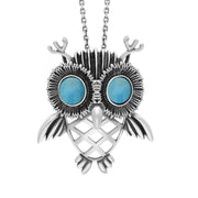 Sterling Silver Large Turquoise Owl Necklace, P3719.