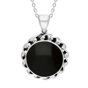 Sterling Silver Whitby Jet Round Thick Rope Edge Necklace Punq0007691