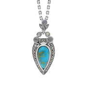 Sterling Silver Turquoise Moonstone Marcasite Pear Shaped Necklace, P2214
