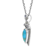 Sterling Silver Turquoise Moonstone Marcasite Pear Shaped Necklace