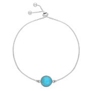 Sterling Silver Turquoise Round Stone Adjustable Chain Bracelet, B1126.