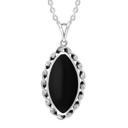 Sterling Silver Whitby Jet Marquise Twist Frame Necklace PUNQ0007759
