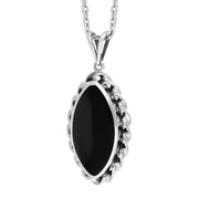 Sterling Silver Whitby Jet Marquise Twist Frame Necklace D