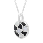 Sterling Silver Whitby Jet Mother of Pearl Small Round Pendant Necklace D