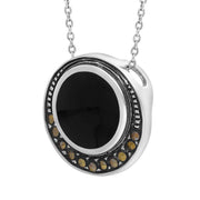 Sterling Silver Whitby Jet and Marcasite Round Framed Necklace D