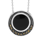 Sterling Silver Whitby Jet and Marcasite Round Framed Necklace D P914