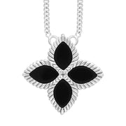Sterling Silver Whitby Jet Bloom Large Flower Ball Edge Necklace N1156