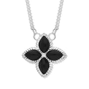 Sterling Silver Whitby Jet Bloom Small Flower Ball Edge Necklace N1155