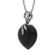 Sterling Silver Whitby Jet Carved Heart Leaf Necklace