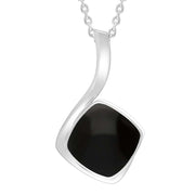 Sterling Silver Whitby Jet Cushion Curve Top Necklace Punq0007707
