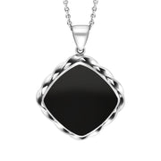 Sterling Silver Whitby Jet Cushion Rope Edge Necklace, PUNQ0007752