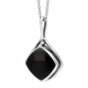 Sterling Silver Whitby Jet Cushion Stone Loop Bale Necklace Punq0007713