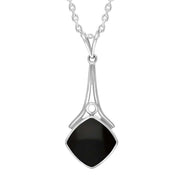 Sterling Silver Whitby Jet Cushion Stone Split Bale Necklace Punq0007732