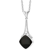 Sterling Silver Whitby Jet Cushion Stone Split Bale Necklace Punq0007732