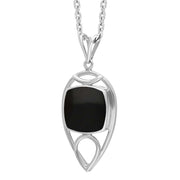 Sterling Silver Whitby Jet Cushion Stone Tear Drop Open Frame Necklace Punq0007728