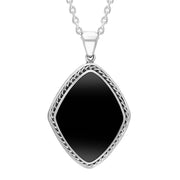 Sterling Silver Whitby Jet Rhombus Rope Edge Necklace Punq0007823