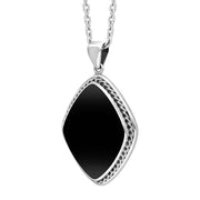 Sterling Silver Whitby Jet Rhombus Rope Edge Necklace Punq0007823