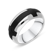 Sterling Silver Whitby Jet Double Cross Band Ring R441.