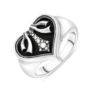 Sterling Silver Whitby Jet Freshwater Pearl Victoriana Ring, R743