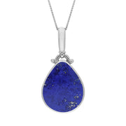 Sterling Silver Whitby Jet Lapis Lazuli Double Sided Pear Fob Necklace, P056.