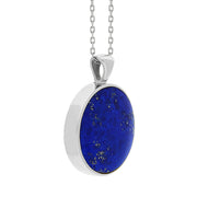 Sterling Silver Whitby Jet Lapis Lazuli Large Double Sided Round Fob Necklace, P012_3.