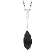 Sterling Silver Whitby Jet Long Drop Faceted Pear Stone Necklace, P1633