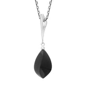 Sterling Silver Whitby Jet Long Drop Faceted Pear Stone Necklace