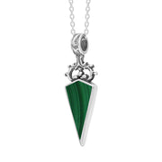 Sterling Silver Whitby Jet Malachite Double Sided Scroll Top Dagger Fob Necklace, P423_3.