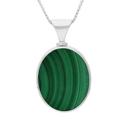 Sterling Silver Whitby Jet Malachite Queens Jubilee Hallmark Double Sided Oval Necklace, P147_JFH