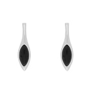 Sterling Silver Whitby Jet Marquise Drop Stud Earrings, E2093.