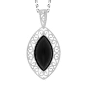 Sterling Silver Whitby Jet Marquise Pierced Open Back Necklace, P1980