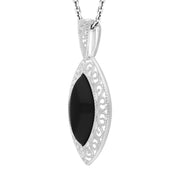 Sterling Silver Whitby Jet Marquise Pierced Open Back Necklace