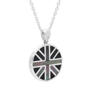 Sterling Silver Whitby Jet Mother Of Pearl Small Round Double Sided Union Jack Pendant, P2222_3.