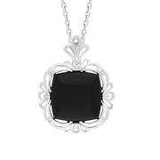 Sterling Silver Whitby Jet Ornate Edged Necklace, 00246969