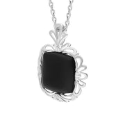 Sterling Silver Whitby Jet Ornate Edged Necklace