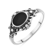 Sterling Silver Whitby Jet Oval Bar Ring R069.