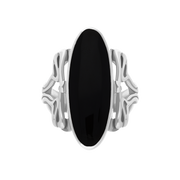 Sterling Silver Whitby Jet  Oval Carved Edge Ring, R110._2