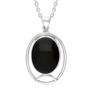 Sterling Silver Whitby Jet Oval Open Frame Necklace Punq0007414