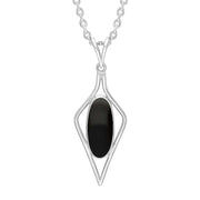 Sterling Silver Whitby Jet Oval Open Frame Necklace Punq0007657