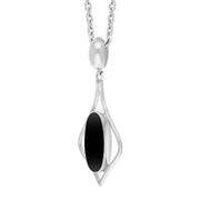 Sterling Silver Whitby Jet Oval Pointed Open Frame Necklace Punq0007799