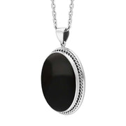 Sterling Silver Whitby Jet Oval Rope Edge Necklace Punq0007687