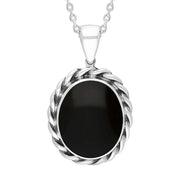 Sterling Silver Whitby Jet Oval Rope Edge Necklace Punq0007693