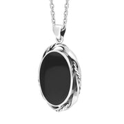 Sterling Silver Whitby Jet Oval Rope Frame Necklace D