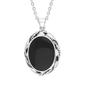 Sterling Silver Whitby Jet Oval Rope Frame Necklace D PUNQ0007745