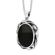 Sterling Silver Whitby Jet Oval Rope Twist Edge Necklace Punq0007699