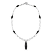 Sterling Silver Whitby Jet Quartz Marquise Bead Necklace D