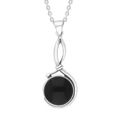 Sterling Silver Whitby Jet Round Loop Frame Necklace D PUNQ0007738