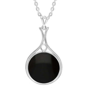 Sterling Silver Whitby Jet Round Open Frame Necklace PUNQ0007774